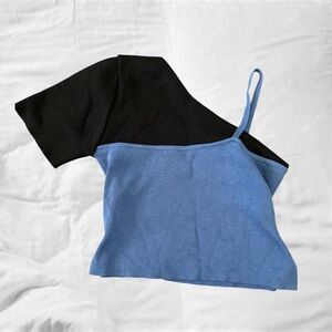 Asymmetrical Black and Blue Camisole Top